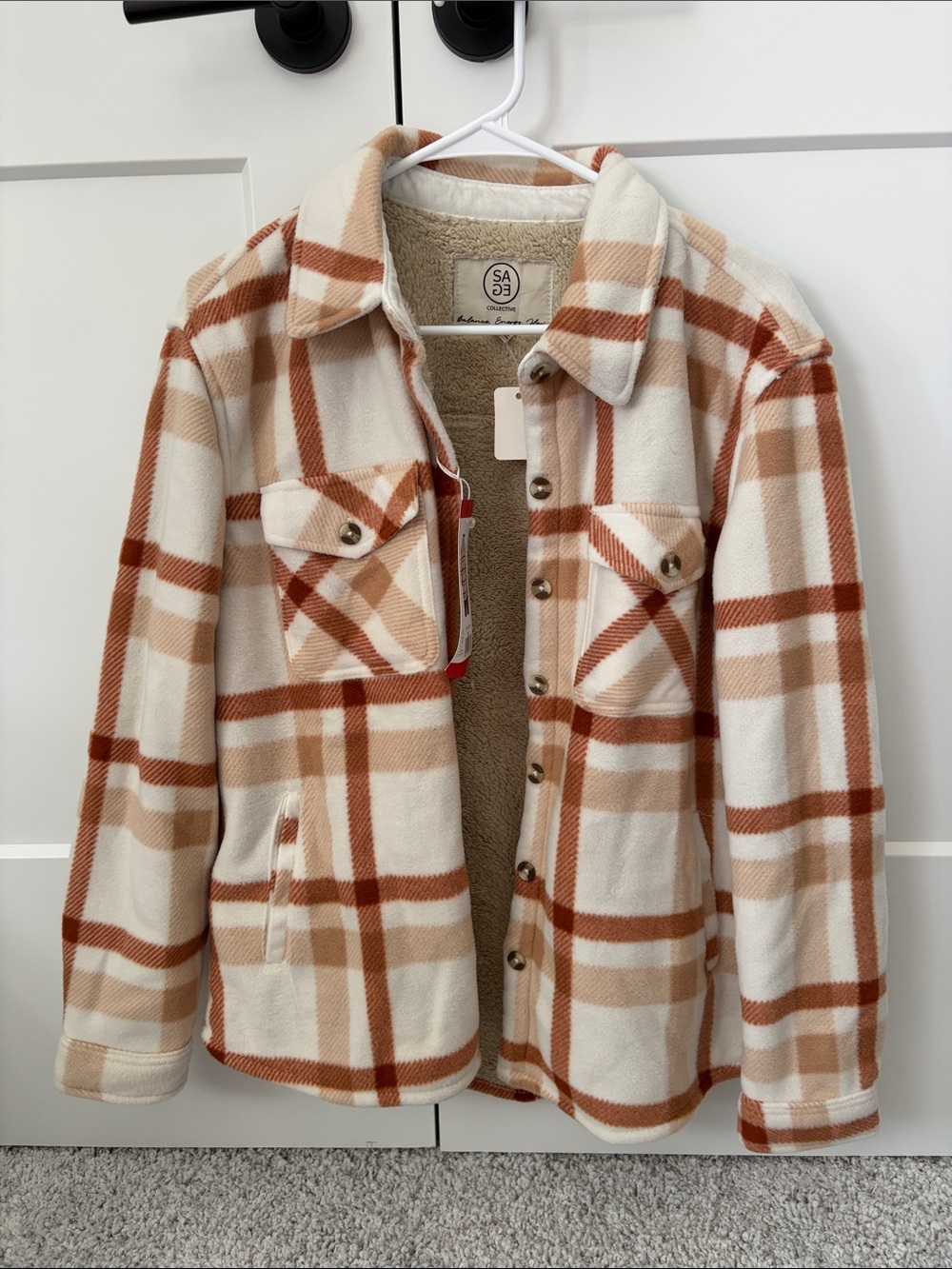 Cream & Brown Plaid Sherpa-Lined Jacket